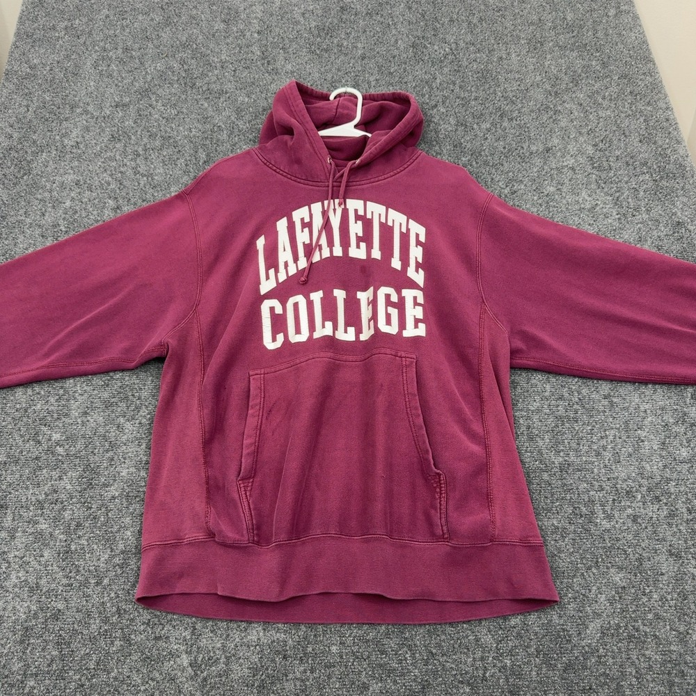 Vintage Lafayette College MV‎ Sport Hoodie Mens L Maroon Cotton Heavyweight Gorp